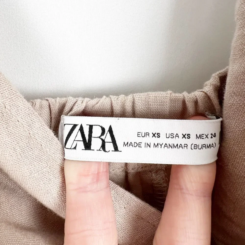 Zara Linen Wide Straight Leg Long Jumpsuit Overalls High Rise Waisted V-Neck XS - Picture 7 of 10